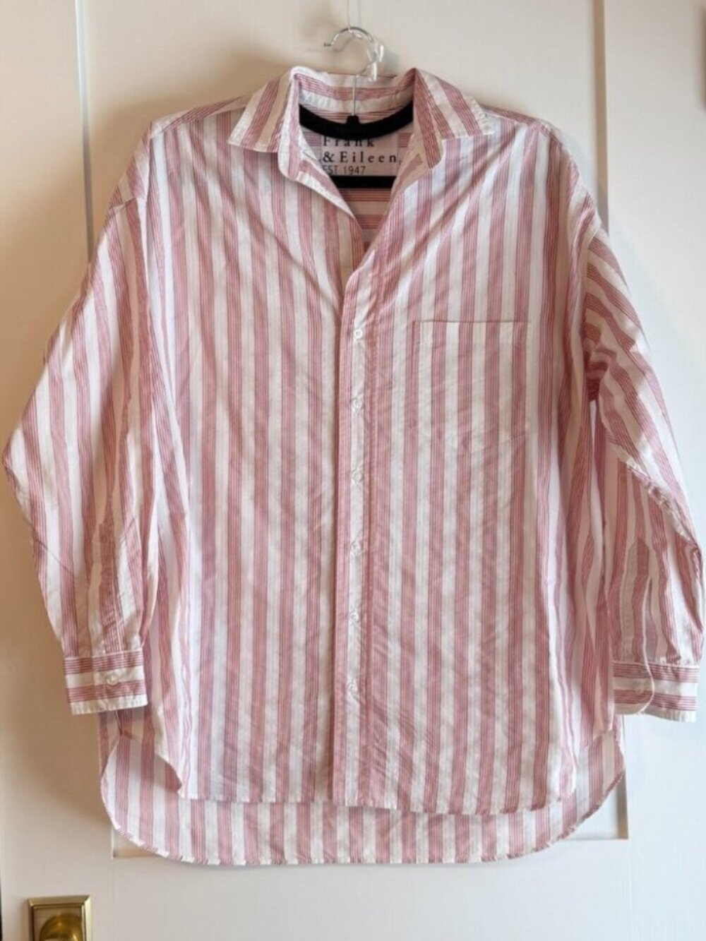 FRANK & EILEEN Shirley Oversized Cotton Button Down Shirt In Red Stripe